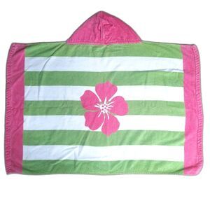 Pottery Barn Kids Hooded Beach Towel Pink Green White 100% Cotton